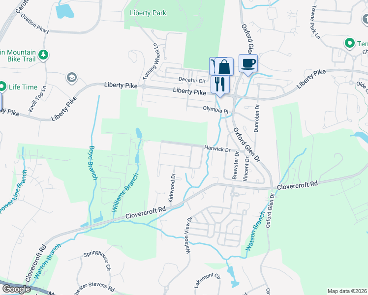 map of restaurants, bars, coffee shops, grocery stores, and more near 1035 Harwick Drive in Franklin