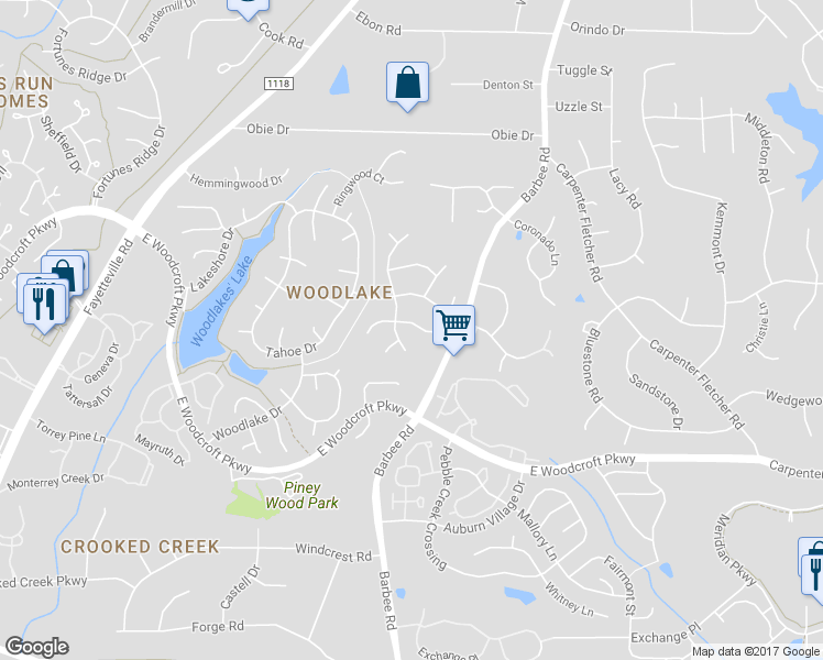 map of restaurants, bars, coffee shops, grocery stores, and more near 5805 Mountain Island Drive in Durham