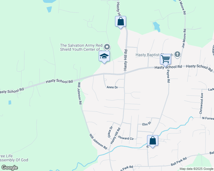 map of restaurants, bars, coffee shops, grocery stores, and more near 203 Anns Drive in Thomasville