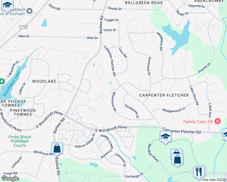 map of restaurants, bars, coffee shops, grocery stores, and more near 735 Bluestone Road in Durham