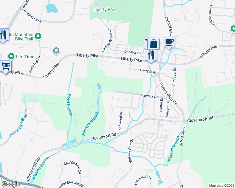 map of restaurants, bars, coffee shops, grocery stores, and more near 1055 Harwick Drive in Franklin