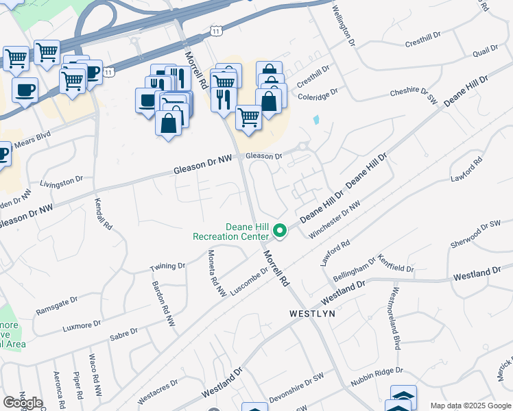 map of restaurants, bars, coffee shops, grocery stores, and more near 541 English Village Way in Knoxville
