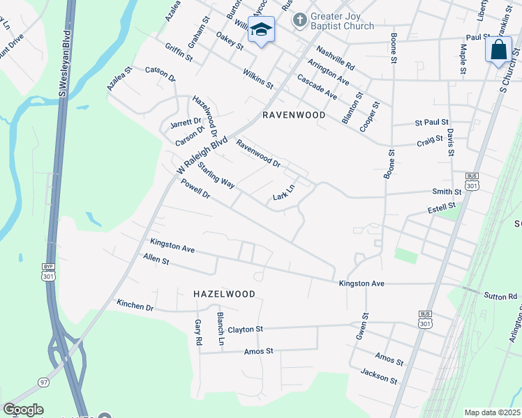 map of restaurants, bars, coffee shops, grocery stores, and more near 600 Starling Way in Rocky Mount