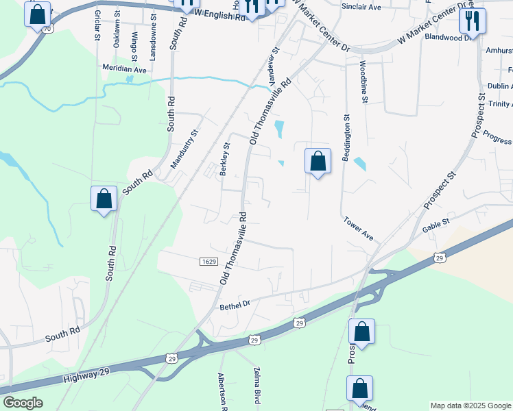 map of restaurants, bars, coffee shops, grocery stores, and more near 905 Old Thomasville Road in High Point