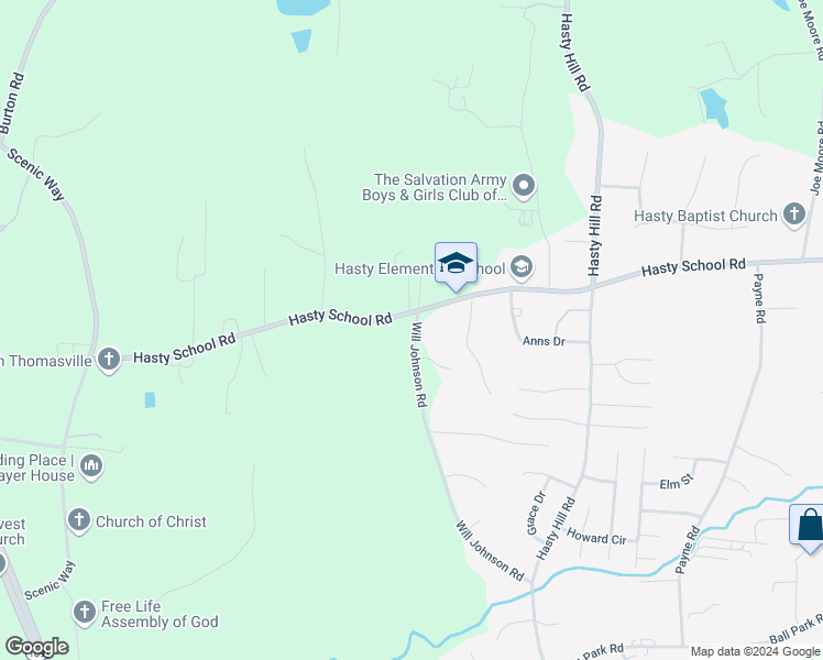 map of restaurants, bars, coffee shops, grocery stores, and more near 150 Will Johnson Road in Thomasville