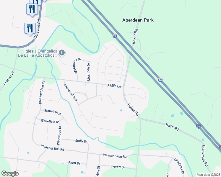 map of restaurants, bars, coffee shops, grocery stores, and more near 111 1 Mile Lane in Smyrna