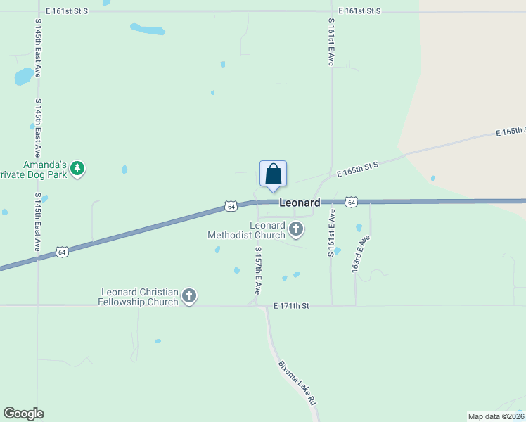 map of restaurants, bars, coffee shops, grocery stores, and more near 15711 East 168th Street South in Leonard