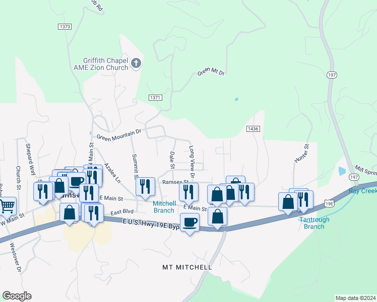 map of restaurants, bars, coffee shops, grocery stores, and more near South View Drive in Burnsville