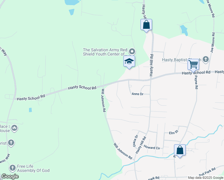 map of restaurants, bars, coffee shops, grocery stores, and more near 280 Hasty School Road in Thomasville