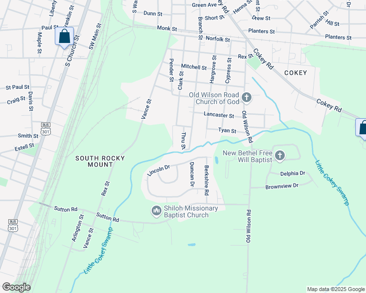 map of restaurants, bars, coffee shops, grocery stores, and more near 1731 Branch Street in Rocky Mount