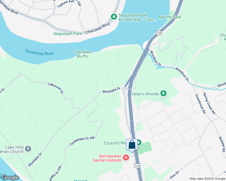 map of restaurants, bars, coffee shops, grocery stores, and more near 3207 Montlake Drive in Knoxville