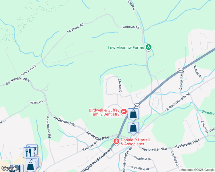 map of restaurants, bars, coffee shops, grocery stores, and more near 6708 Parklake Drive in Knoxville