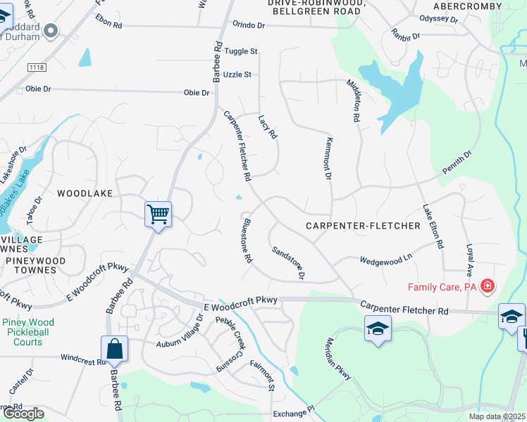 map of restaurants, bars, coffee shops, grocery stores, and more near 701 Bluestone Road in Durham