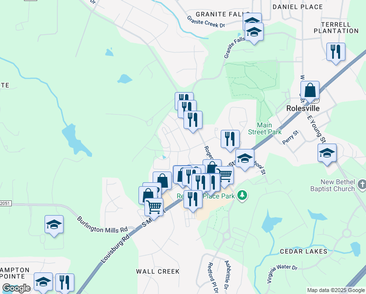 map of restaurants, bars, coffee shops, grocery stores, and more near 206 Morgan Brook Way in Rolesville