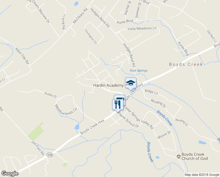 map of restaurants, bars, coffee shops, grocery stores, and more near 2502 Derby Way in Sevierville