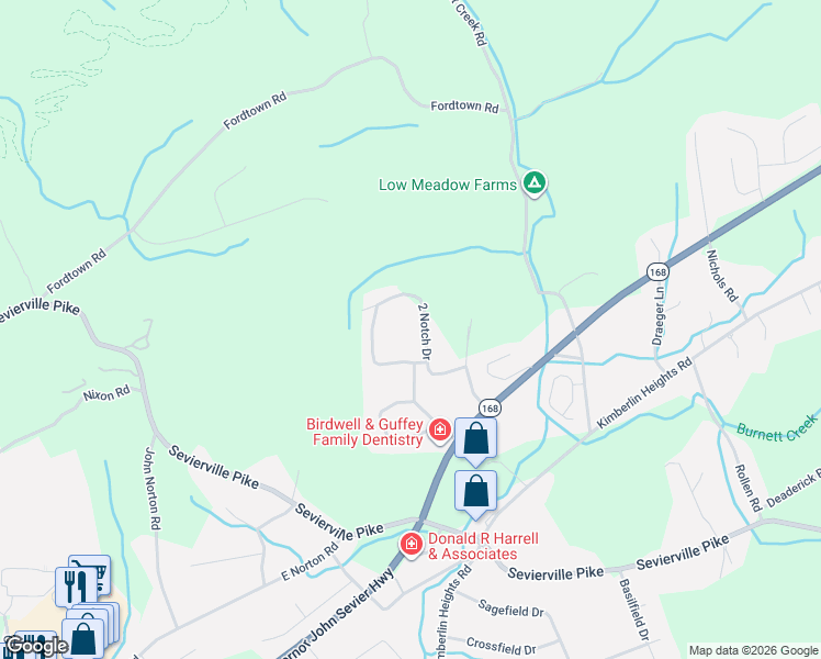 map of restaurants, bars, coffee shops, grocery stores, and more near 6708 Parklake Drive in Knoxville