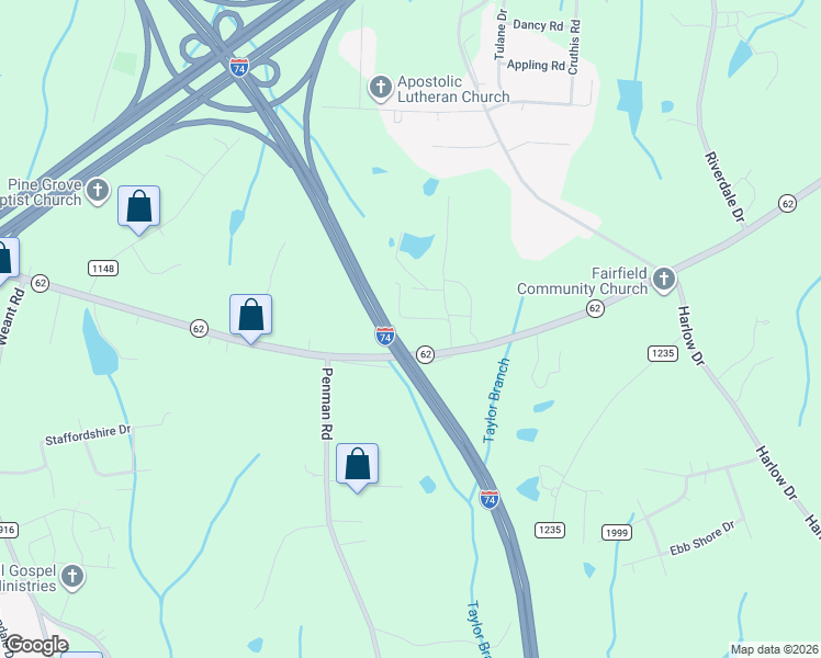 map of restaurants, bars, coffee shops, grocery stores, and more near 6107 Appletree Court in High Point