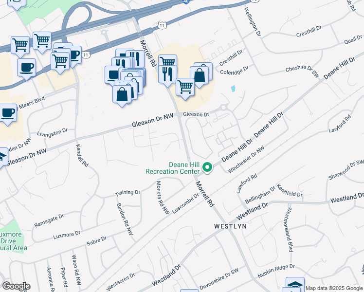 map of restaurants, bars, coffee shops, grocery stores, and more near 527 Morrell Road in Knoxville