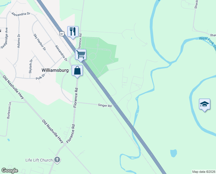 map of restaurants, bars, coffee shops, grocery stores, and more near 5030 Northwest Broad Street in Murfreesboro