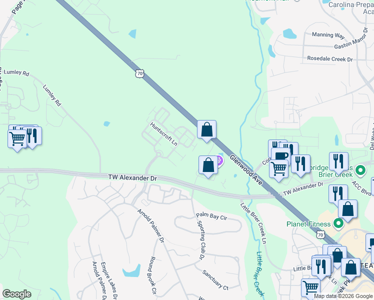 map of restaurants, bars, coffee shops, grocery stores, and more near 11381 Involute Place in Raleigh