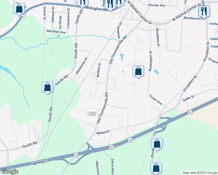 map of restaurants, bars, coffee shops, grocery stores, and more near 905 Old Thomasville Road in High Point