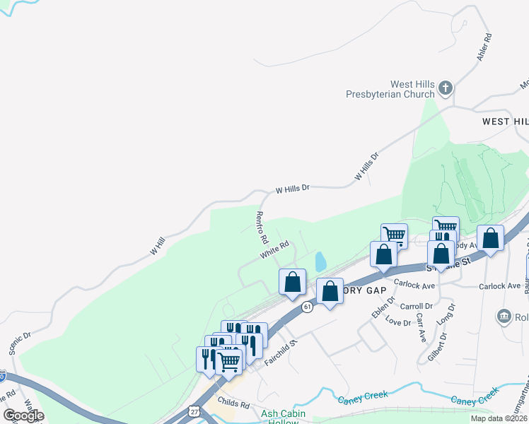 map of restaurants, bars, coffee shops, grocery stores, and more near 717 Renfro Road in Harriman