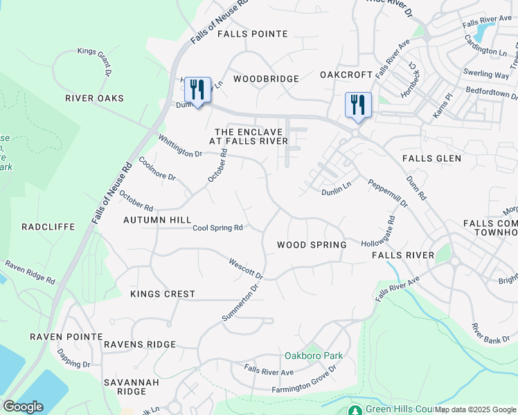 map of restaurants, bars, coffee shops, grocery stores, and more near 10808 Silver Birch Court in Raleigh