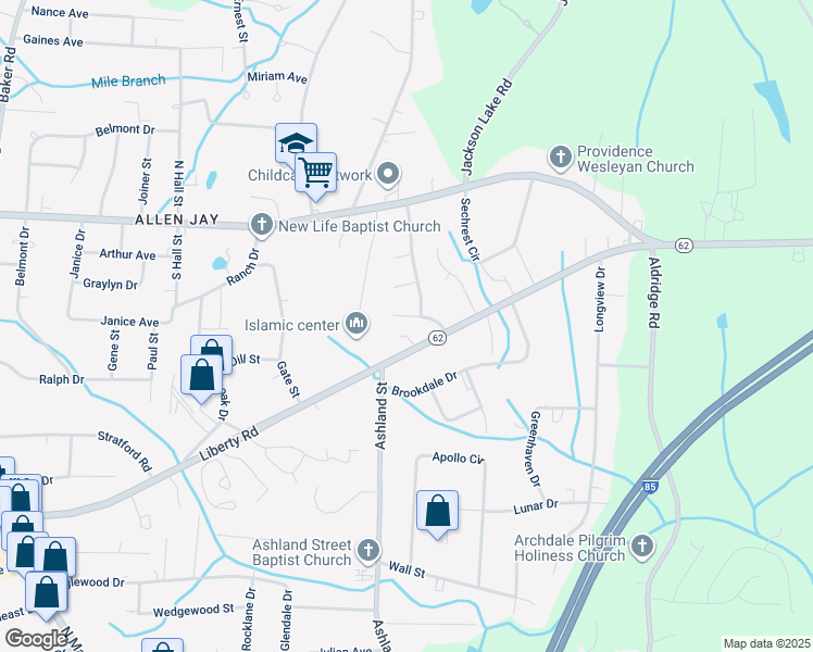 map of restaurants, bars, coffee shops, grocery stores, and more near 1508 Southtree Lane in High Point