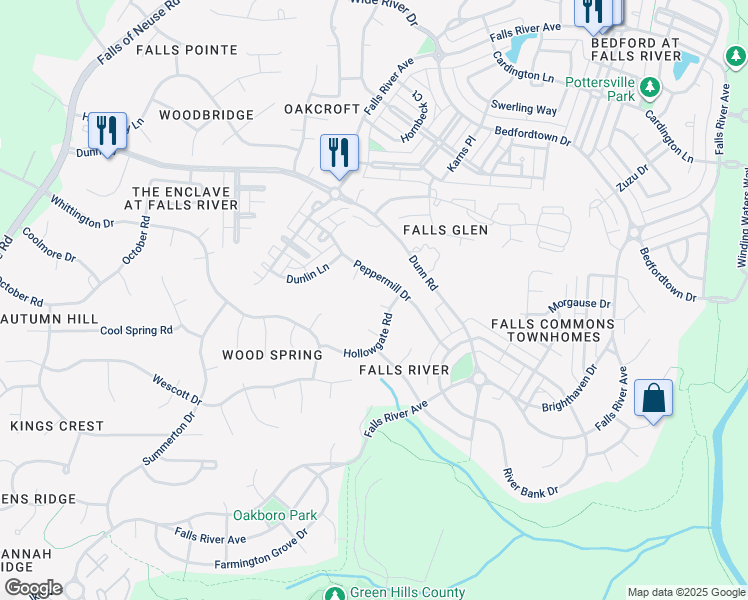 map of restaurants, bars, coffee shops, grocery stores, and more near 10810 Matson Place in Raleigh