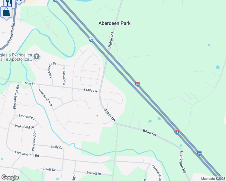 map of restaurants, bars, coffee shops, grocery stores, and more near 1007 Baker Road in Smyrna