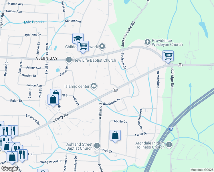 map of restaurants, bars, coffee shops, grocery stores, and more near 1508 Southtree Lane in High Point