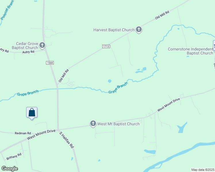 map of restaurants, bars, coffee shops, grocery stores, and more near Sandy Lane in Rocky Mount