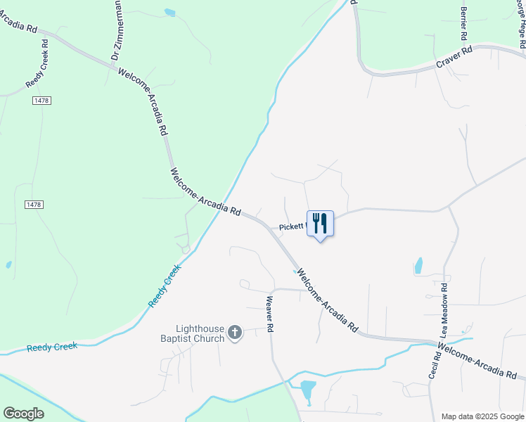 map of restaurants, bars, coffee shops, grocery stores, and more near 1614 Welcome-Arcadia Road in Lexington