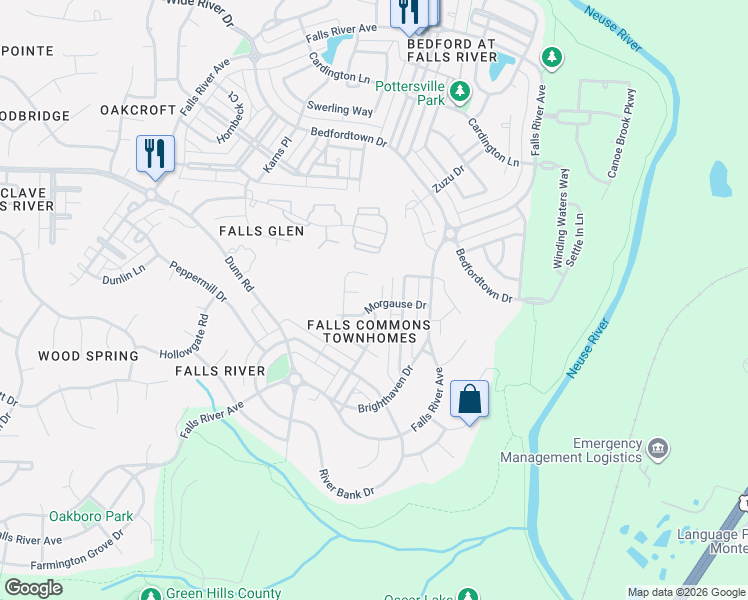 map of restaurants, bars, coffee shops, grocery stores, and more near 2501 Morgause Drive in Raleigh