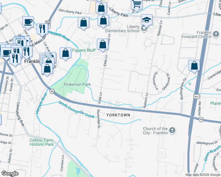 map of restaurants, bars, coffee shops, grocery stores, and more near 120 Rebecca Court in Franklin