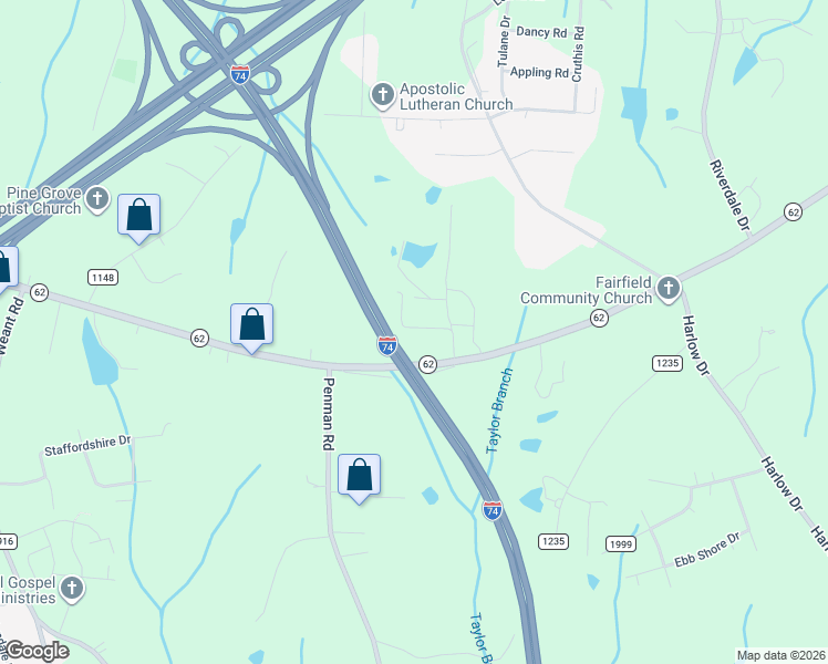 map of restaurants, bars, coffee shops, grocery stores, and more near 6107 Appletree Court in High Point