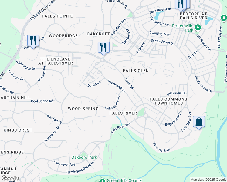 map of restaurants, bars, coffee shops, grocery stores, and more near 10810 Matson Place in Raleigh