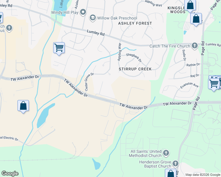map of restaurants, bars, coffee shops, grocery stores, and more near 1951 TW Alexander Drive in Durham