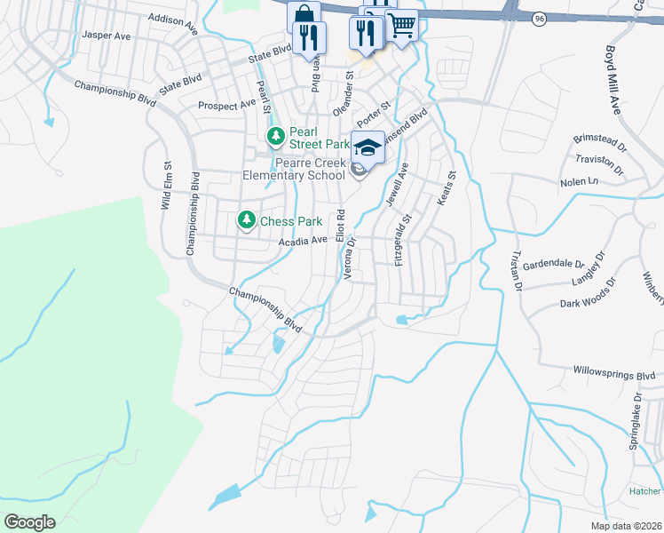 map of restaurants, bars, coffee shops, grocery stores, and more near 1383 Eliot Road in Franklin