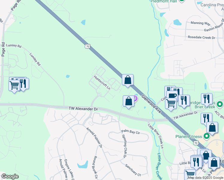map of restaurants, bars, coffee shops, grocery stores, and more near 11371 Involute Place in Raleigh
