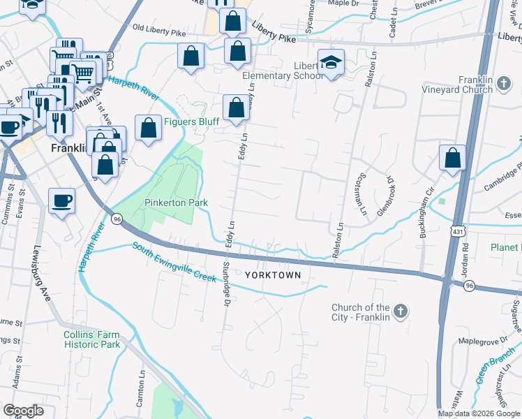map of restaurants, bars, coffee shops, grocery stores, and more near 120 Rebecca Court in Franklin
