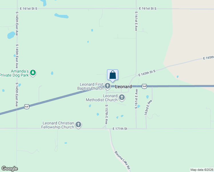 map of restaurants, bars, coffee shops, grocery stores, and more near 15711 East 168th Street South in Leonard