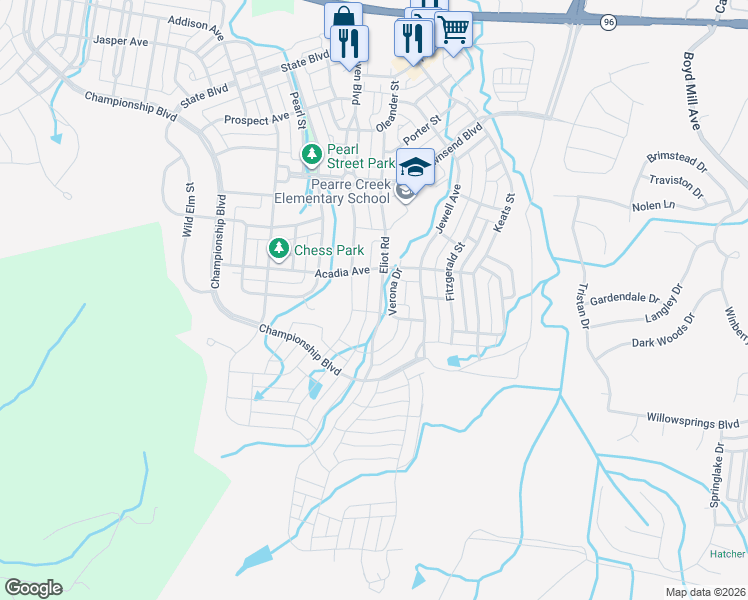 map of restaurants, bars, coffee shops, grocery stores, and more near 1383 Eliot Road in Franklin