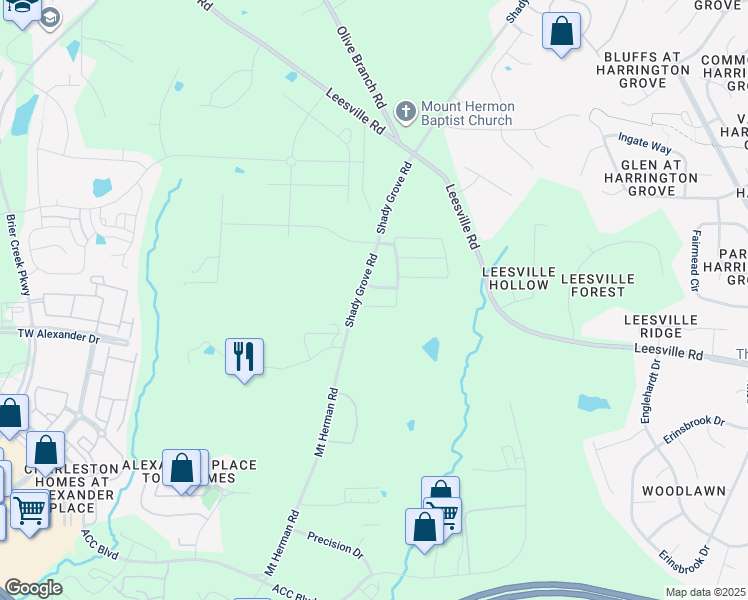 map of restaurants, bars, coffee shops, grocery stores, and more near 7324 Caversham Way in Raleigh