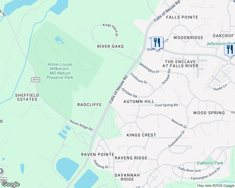 map of restaurants, bars, coffee shops, grocery stores, and more near 10800 September Court in Raleigh