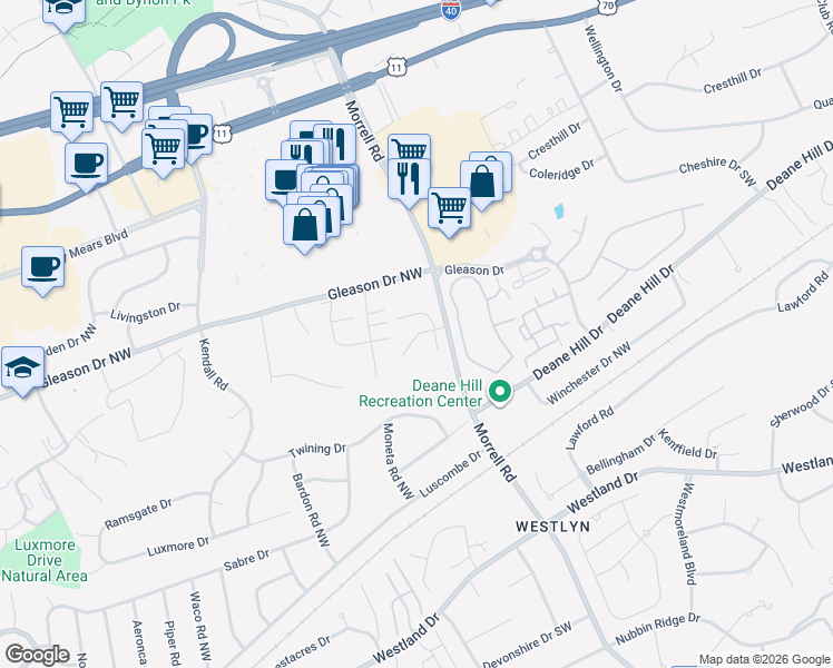 map of restaurants, bars, coffee shops, grocery stores, and more near 527 Morrell Road in Knoxville
