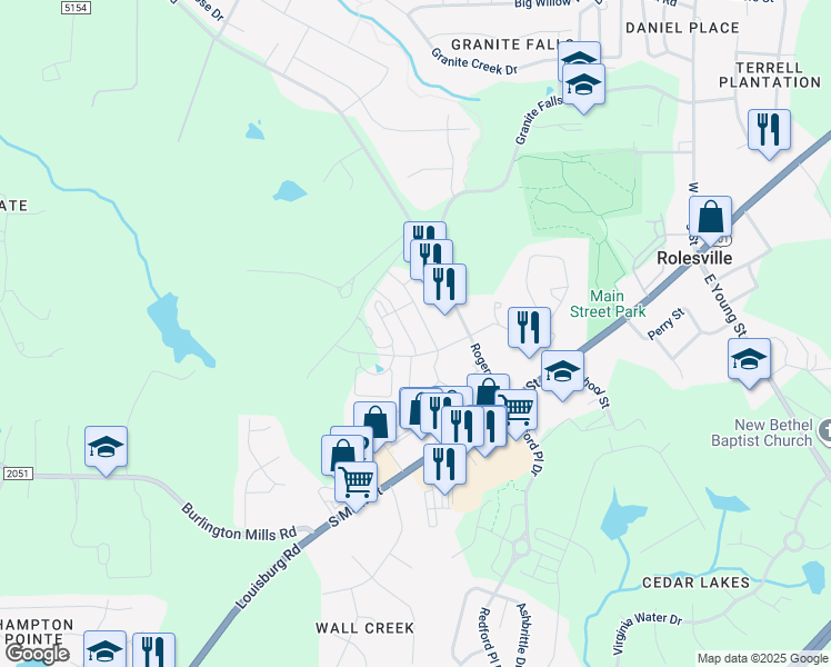 map of restaurants, bars, coffee shops, grocery stores, and more near 302 Morgan Brook Way in Raleigh