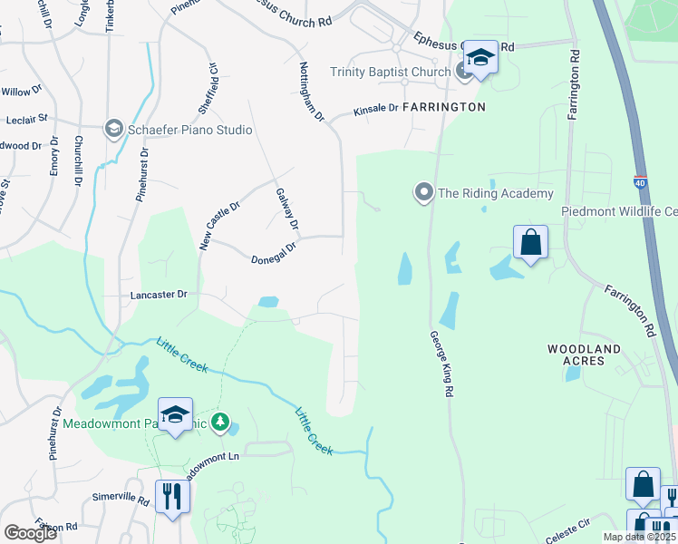 map of restaurants, bars, coffee shops, grocery stores, and more near 117 Tweed Place in Chapel Hill