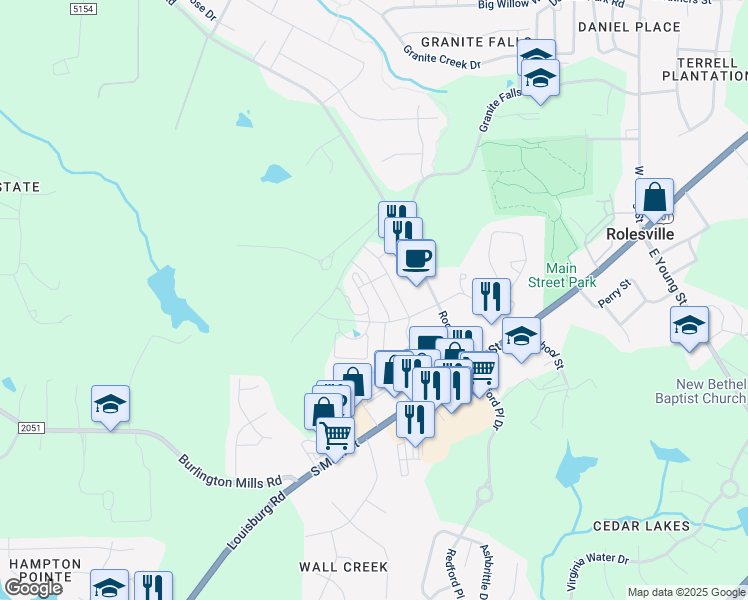 map of restaurants, bars, coffee shops, grocery stores, and more near 307 Morgan Brook Way in Raleigh