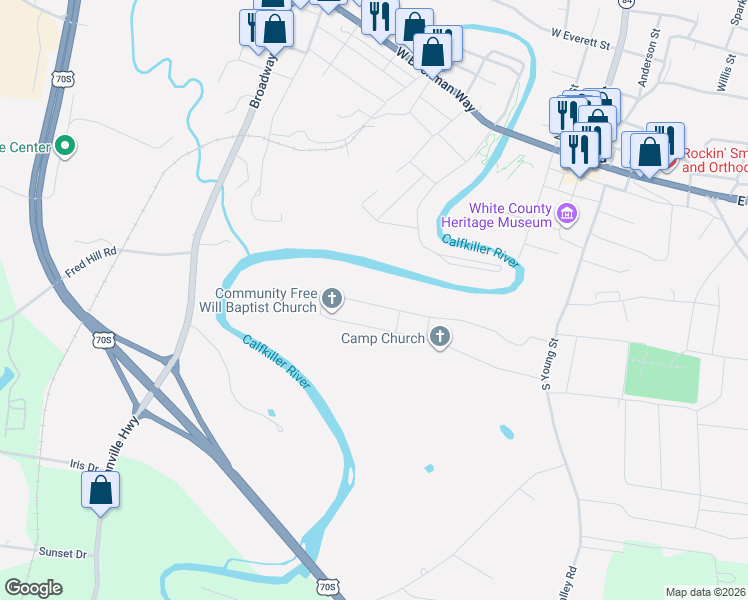 map of restaurants, bars, coffee shops, grocery stores, and more near 213 North Camp Heights Drive in Sparta
